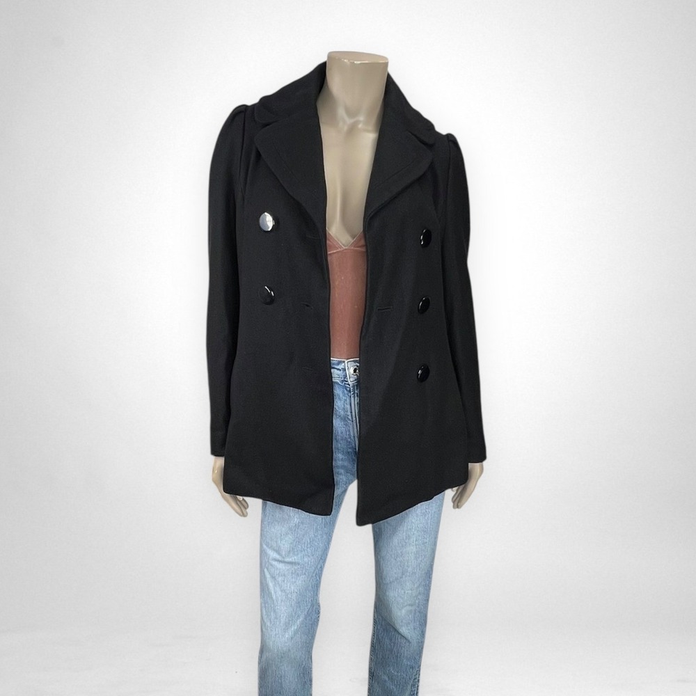 WHITE RIVET Double‎ Breasted Black Pea Coat Petite M